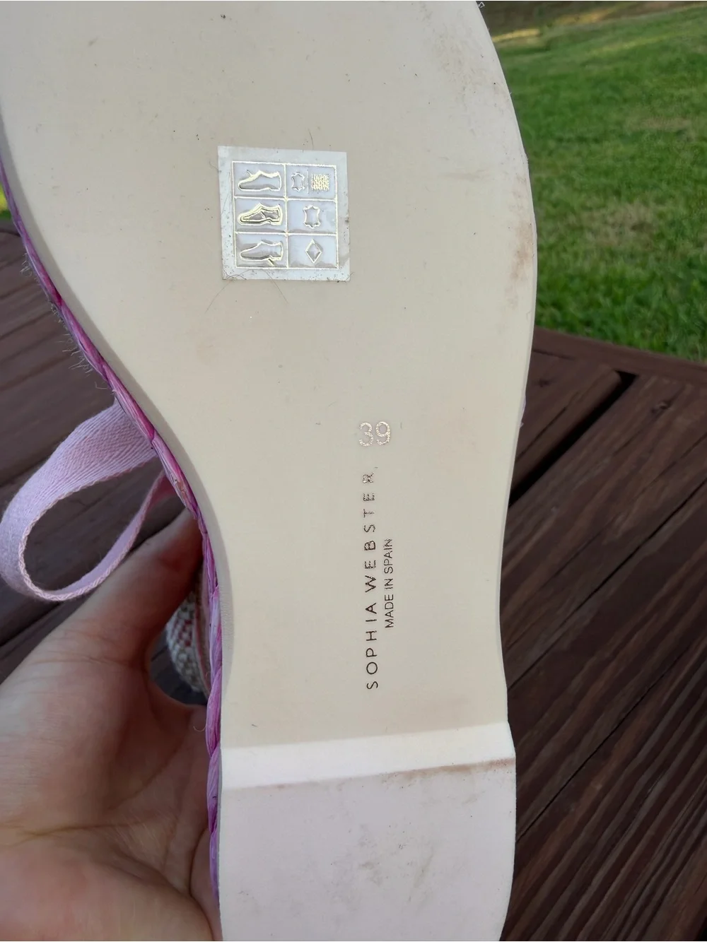 Sophia Webster Lucita Pink Metallic Raffia Wedge Sandals EU 39 US 8.5